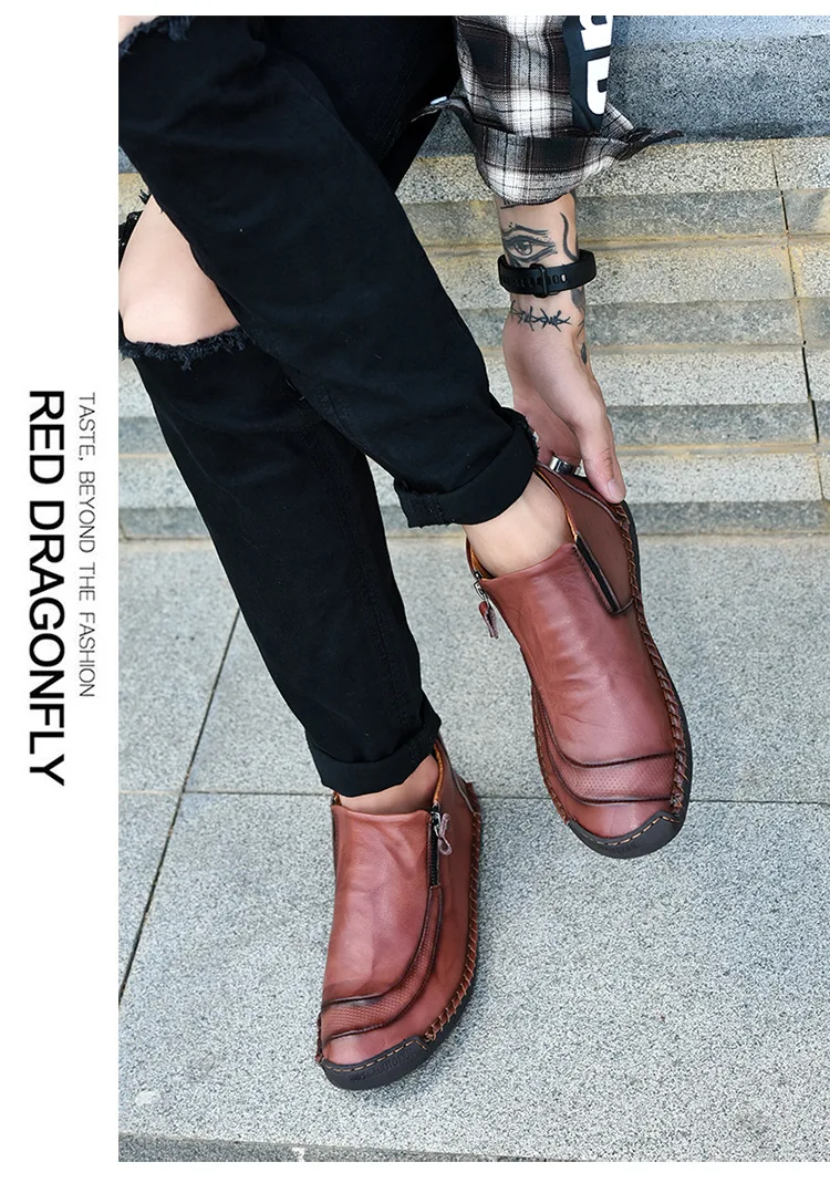 Men Casual Shoes Genuine Leather Men Work Boots Winter Cotton Loafers Cowhide Footwear Warm Cloth Shoes Ankle Safety Boots