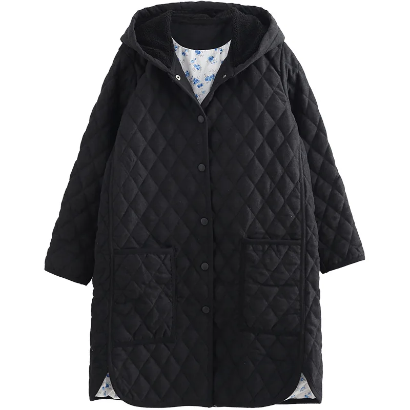 

[Cotton Linen Retro] 2017 Winter New Style Trend Versatile Solid Color Hooded Long Cotton Overcoat