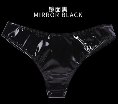 Women's Leather T Crotch Panties Sexy Underwear Plus Size Wetlook Shiny Low-Rice Briefs Narrow Fork Fun Lingerie Glossy Underpan
