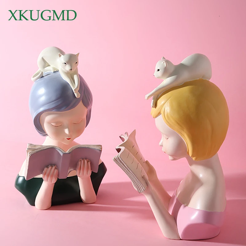 Raccoon Cat Princess Resin Ornaments Reading Girl Crafts Painted Figures Animal Sculpture Home Decorations Accessories | Дом и сад