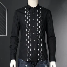 Брендовая Качественная мужская рубашка из чистого хлопка, Повседневная рубашка с длинным рукавом и вышивкой, Мужская Облегающая рубашка, мужская деловая рубашка, Camisas masculina