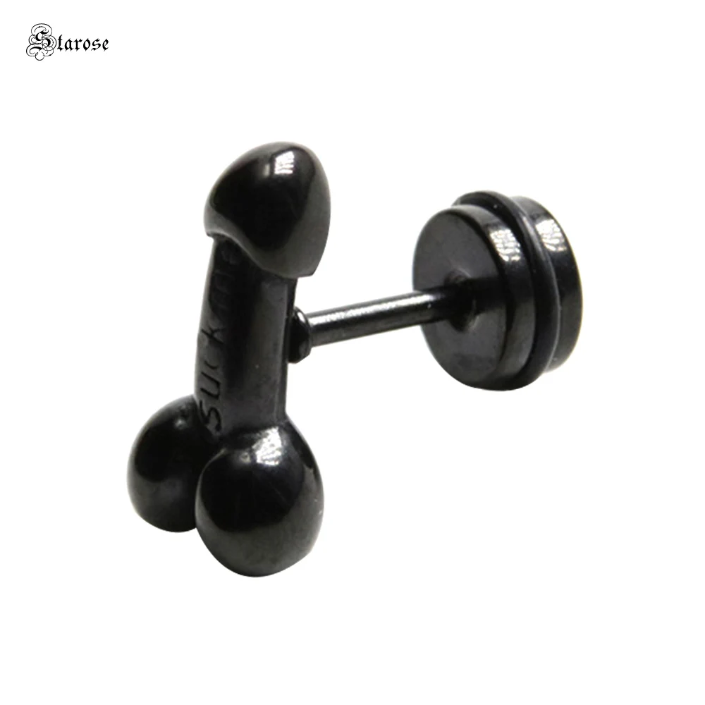 

2Pcs Punk Black Genital Helix Earrings Gold Color Stainless Steel Tragus Piercing Lobe Piercing Ring Cartilage Ear Studs Jewelry