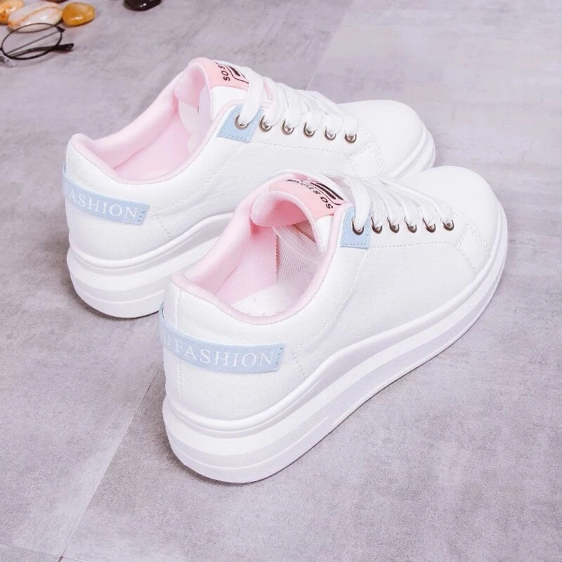 Zapatos blancos de plataforma para mujer, zapatillas a la moda de alta zapatos informales de PU, primavera y otoño|Zapatos vulcanizados de mujer| - AliExpress