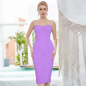 

Free Shipping Wholesale Women Black Purple Strapless Ladies Sexy Tights Celebrity Cocktail Party Bandage Dress