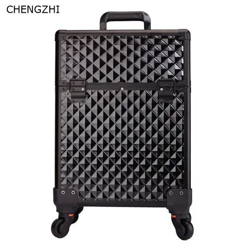CHENGZHI для женщин Многофункциональный чемодан на колёсиках spinner косметический Чехол макияж Чехол на колесиках - Цвет: black