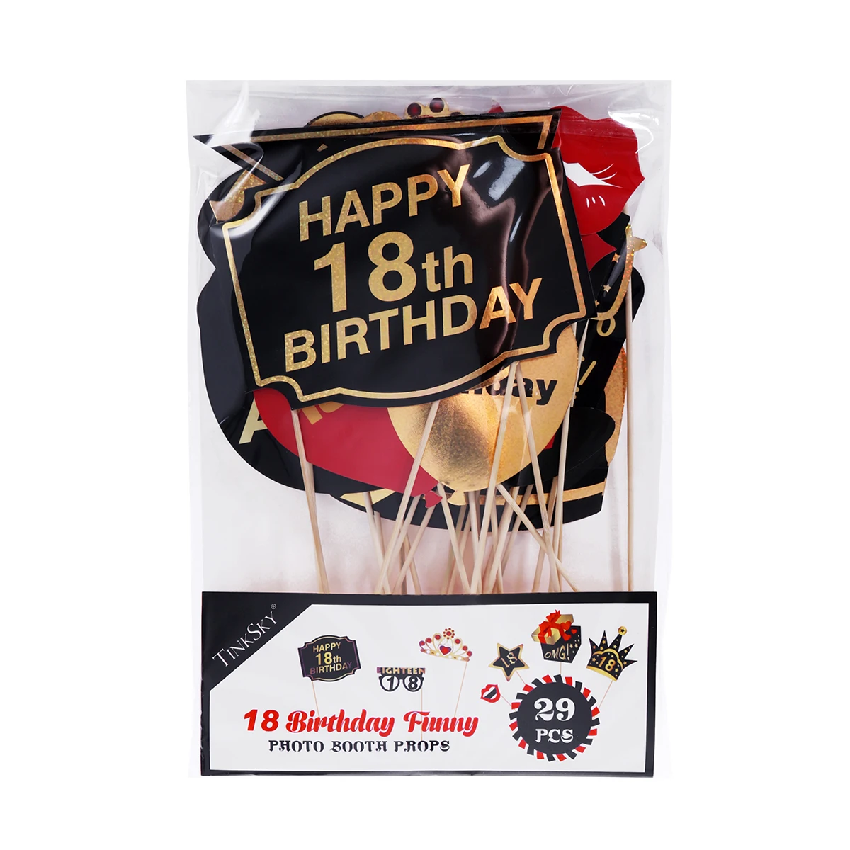 Tinksky-accesorios para fotomatón, 29 piezas, purpurina, 18 °, decoración de fiesta de cumpleaños, suministros para favores