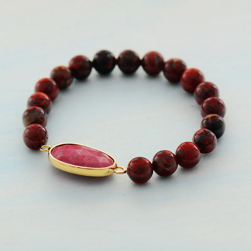 High End Women Beads Bracelets Red Jaspers Rhodonite Stretch Charm Bracelets Elastic Strand Bracelet Jewelry Wholesale