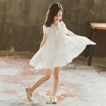 

Girls' summer short-sleeved dress children's Korean princess dress star princess dress white 110-160cm cotton lace dress