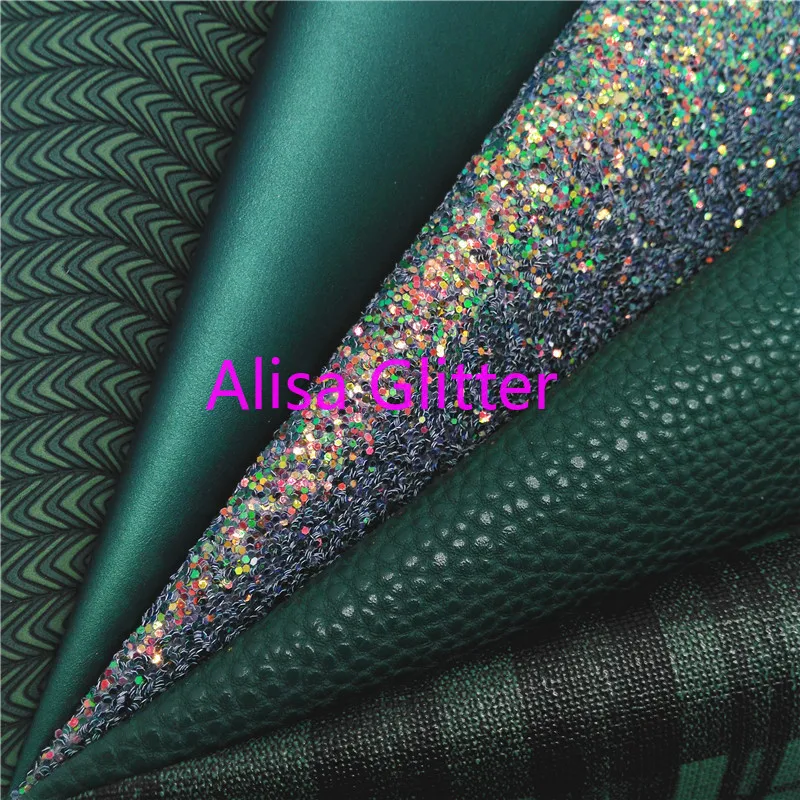 

1PCS A4 SIZE 21X29cm Alisa Glitter GREEN Glitter Fabric, Tartan Litchi Faux Leather Fabric,Synthetic Leather PU for Bow DIY G41C