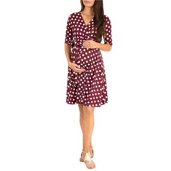 

Womens Mothers Maternity Dress Fashion Sexy Dot Clothing V Neck Short Sleeve Dress For Mother Summer Casual Dresses