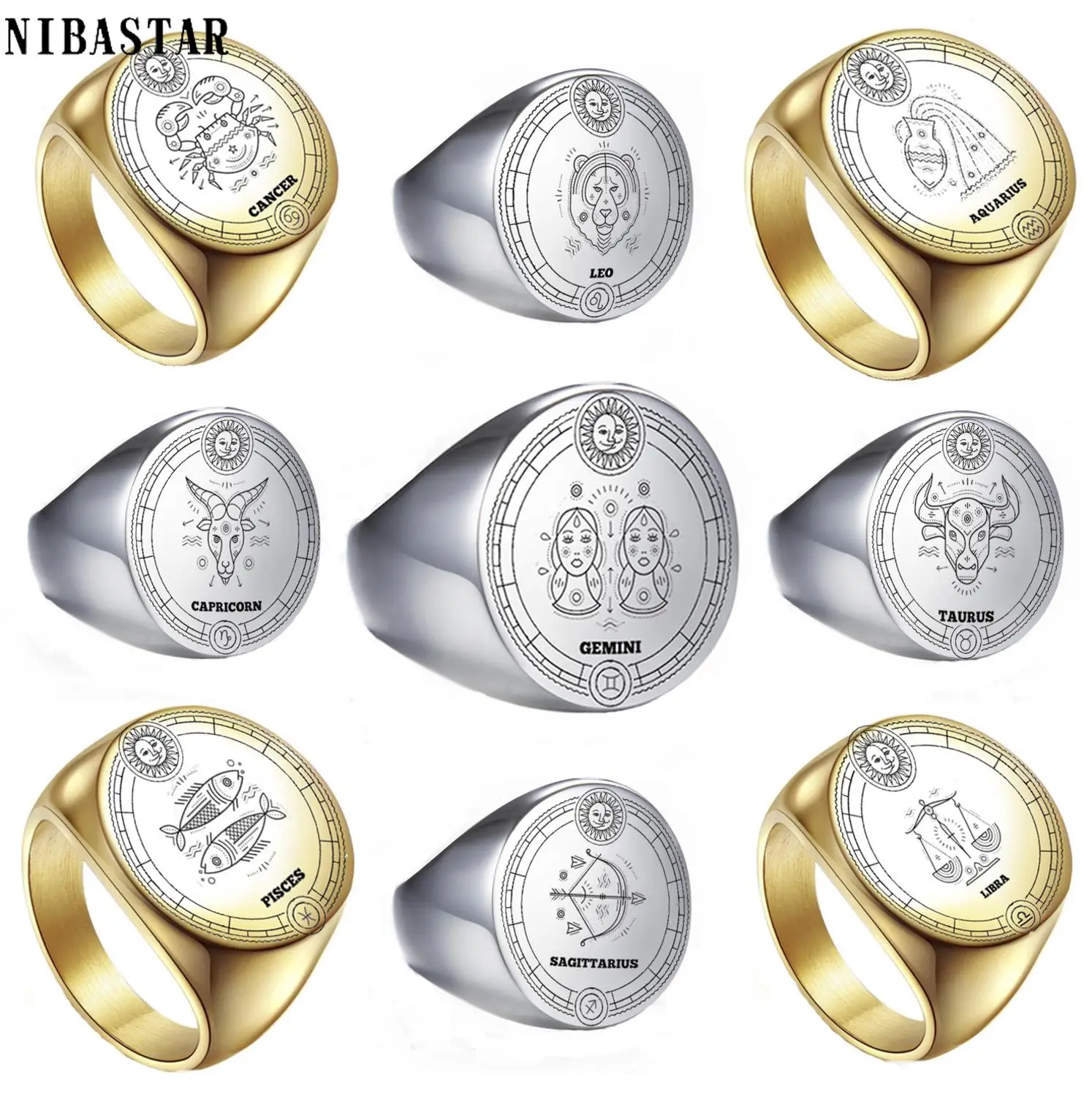 

12 constellations couple female jewellery 316L Stainless Steel Ring 22mm Engrave customize finger ring Unique Gift or Women Men