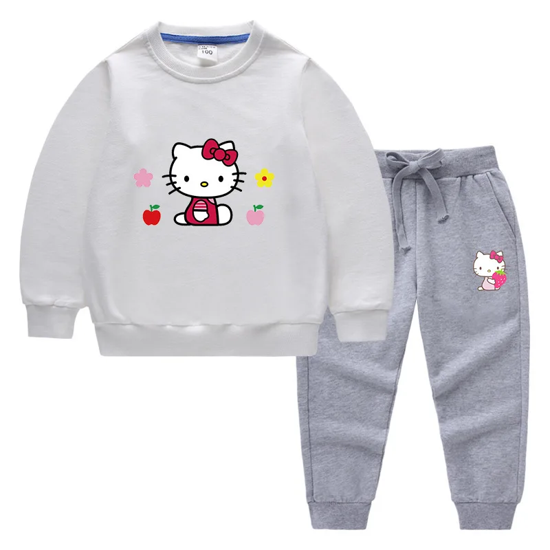 thumbnail image 1 of Hello kitty primavera y otoño nuevos niños usan pantalones de suéter para niños conjunto de dos piezas conjunto de manga larga de algodón sólido para bebé, 1 of 5