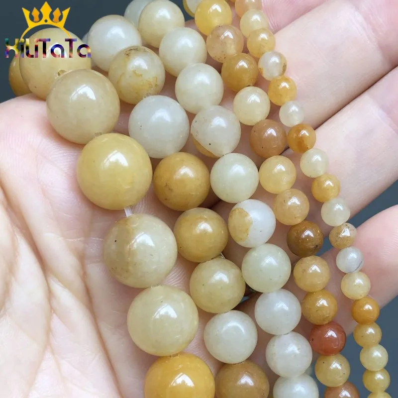 Natural Stone Yellow Jades Beads Loose Spacer For Jewelry DIY Making Bracelet Accessories 15'' Pick Size 4 6 8 10 12mm | Украшения