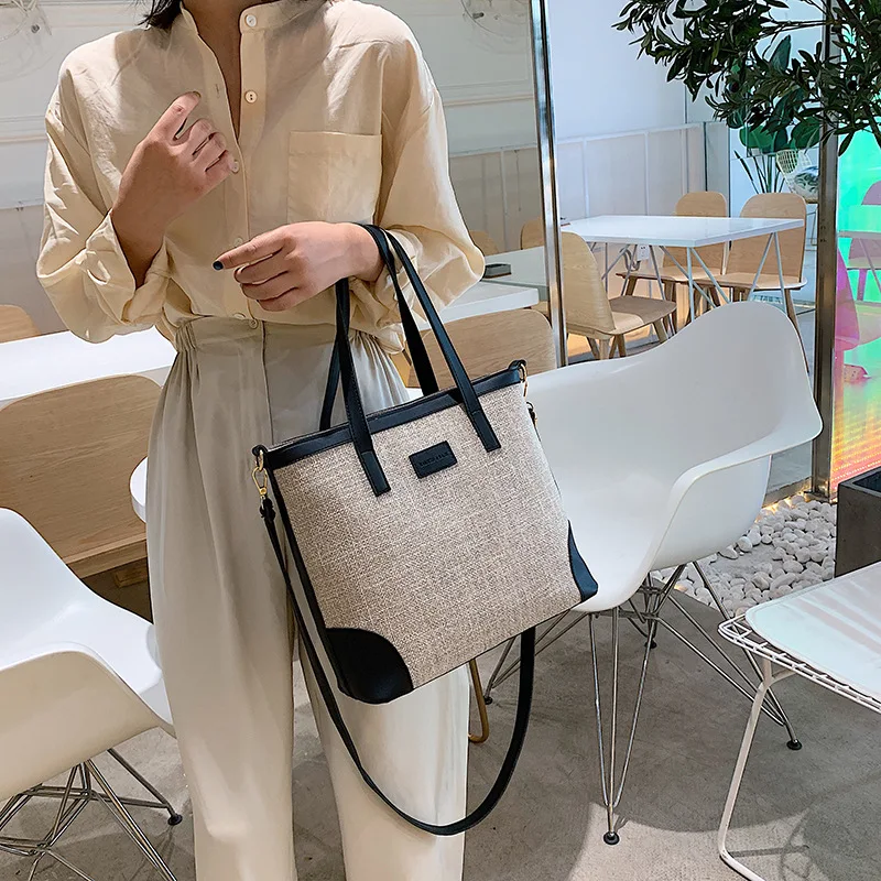 

JIULIN 2019 new linen texture high-capacity tote bag fashion shoulder slung women's bags crossbody