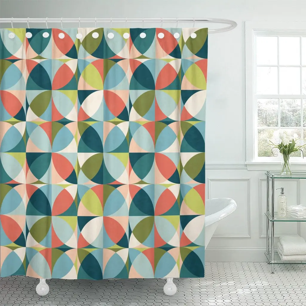 

Shower Curtain Blue 1950S Abstract Geometric in Mid Century Modern Colors with Green 1960S Carpet Waterproof Polyester Fabric