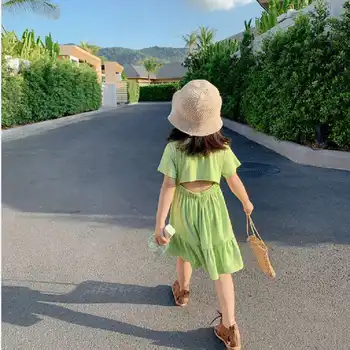 

Girls dress waist fold dress princess dress 2020 summer new children's clothing 3-8 years old
