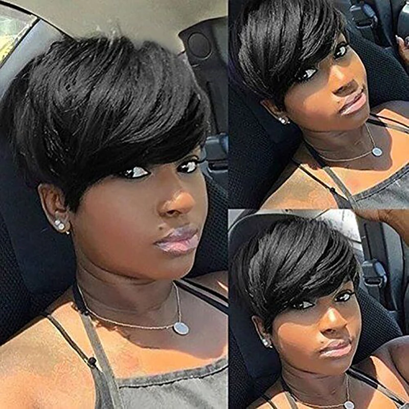 HAIRJOY Short Straight  African American Wig  Heat Resistant Synthetic Hair  for Women