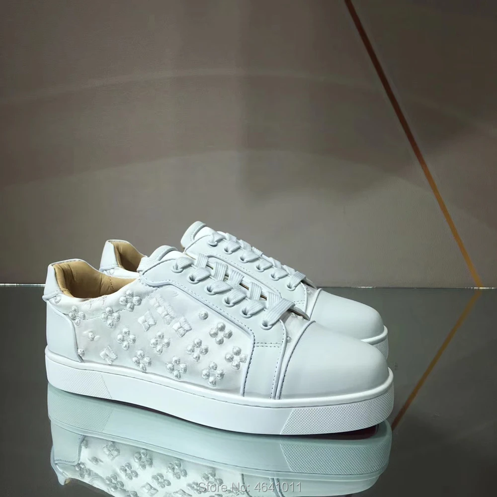

Low Cut Leisure cl andgz White Suede embroidery Leather Rivet Red bottoms For men Sports Shoes sneakers Flat Loafers Footwear