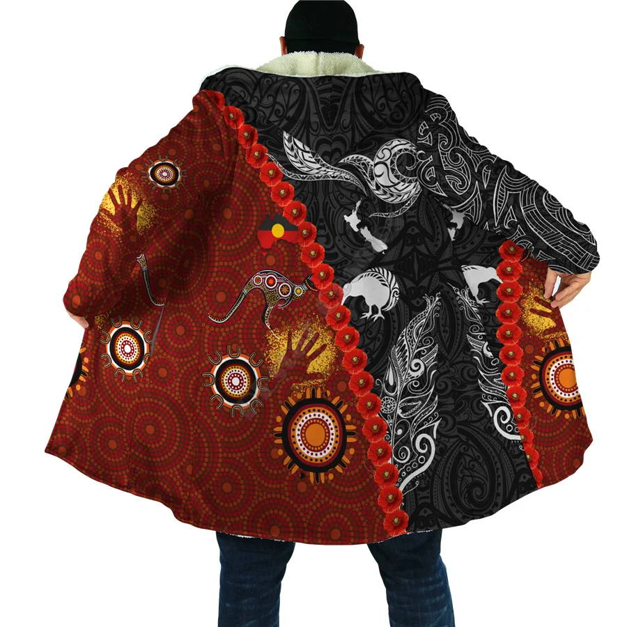 Winter Men For Women New Zealand Maori And Australia Aboriginal 3D Printed Cloak Fleece Wind breaker Warm Hood Cloak