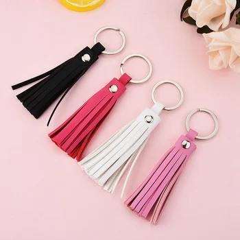 

4PCS Korean Fringe PU Leather Tassel Keychains Key Holder Metal Key Chain Keyring Charm Bag Auto Car Key Ring