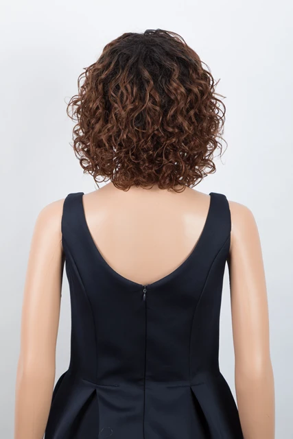 Sleek Curl Human Hair Wigs For Women Short Bob Wig With Bangs Pixie Cut Wig Jerry Curl Short Wigs Ombre Colored Short Curl Wigs TT1B33