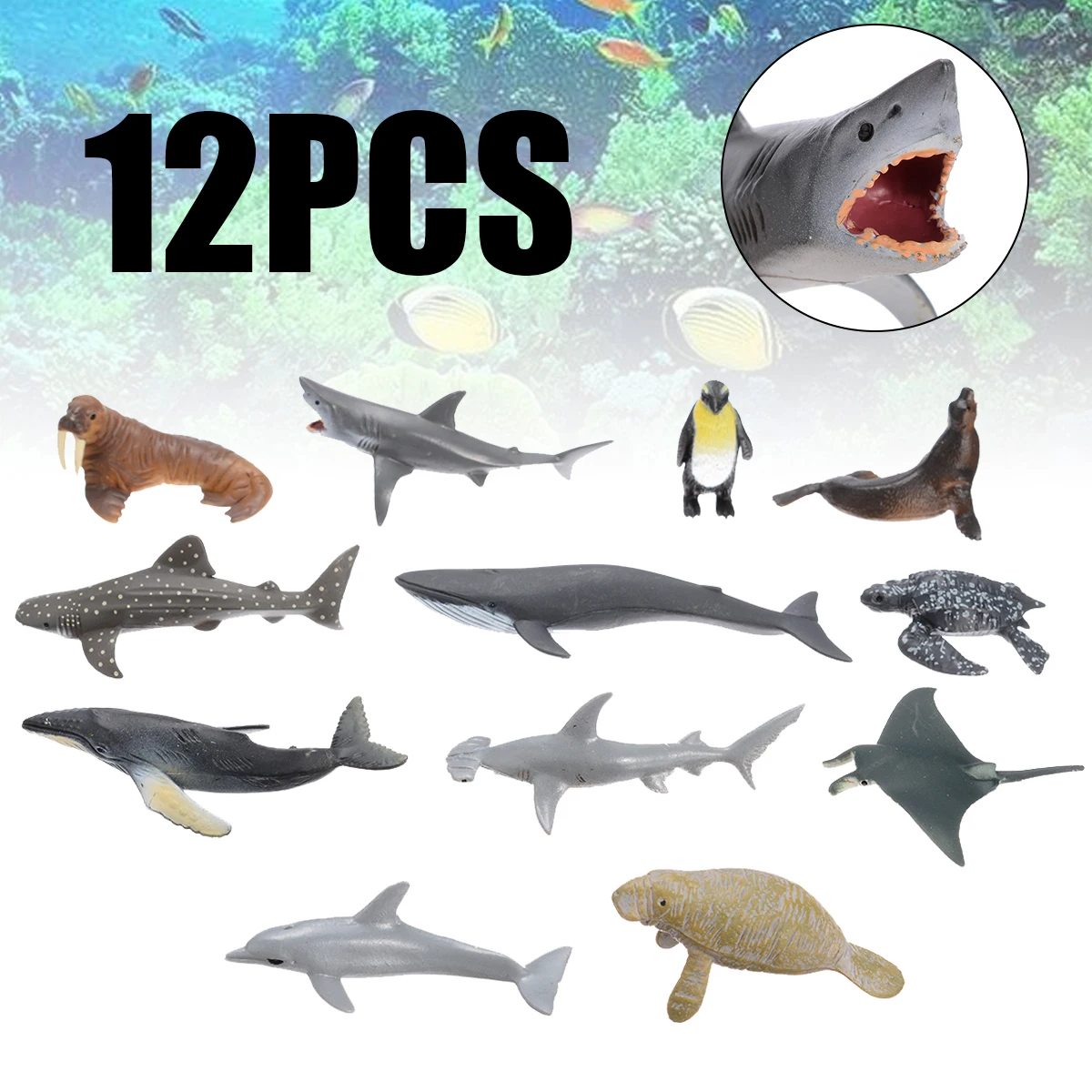 12pcs Ocean Sea Life Simulation Animal Model Sets Shark Whale Turtle Crab Dolphin Action Toy Figures Kids Educational Toys