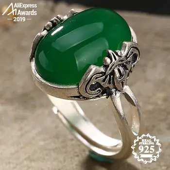 

NOT FAKE S925 Fine Antique shop Rings Emerald Rings Bezel Oval Taste Women Handmade Vintage Natural Chalcedony moldavite peridot