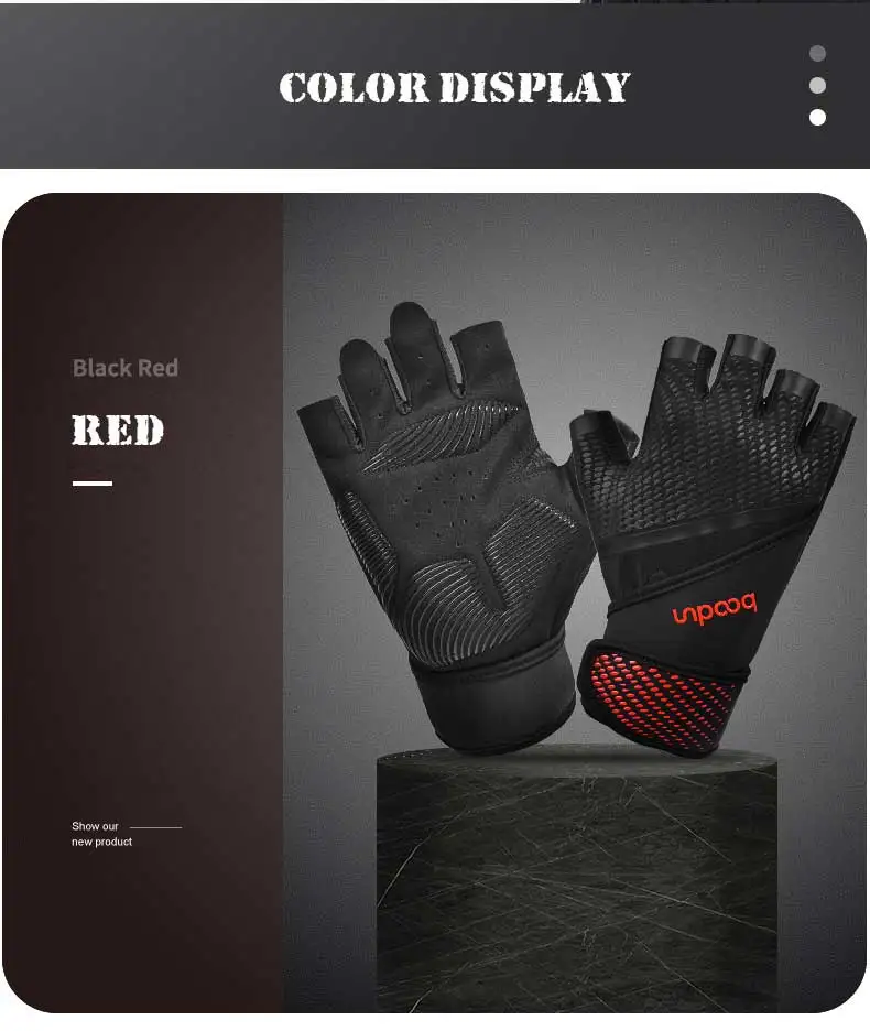 boodun leather Half finger gym gloves microfiber dumbbells barbell bodybuilding gym equipment weights fitness gloves sports