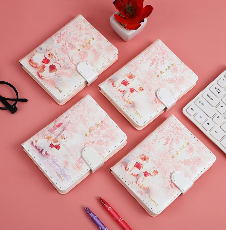 JIANWU 1PC Creative Cartoon Cute sakura cat Personal Diary notebook PU Hardcover planner Notebook bullet journal supplies