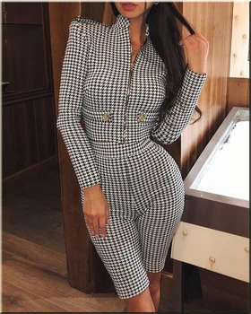 

2020 New Houndstooth Print Tight Suit Five-point Pants Sexy Slim and Simple