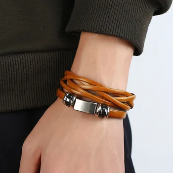 Steampunk Leather Bracelet for Men Genuine Leather Wrap Bracelets Bangles for Man Punk Style Bracelets