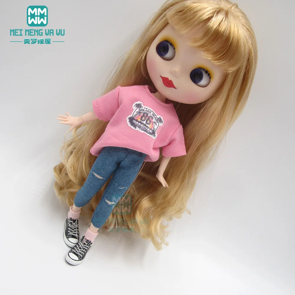 1 шт., одежда Blyth Doll, футболка с буквенным принтом, колготки, спортивная обувь для Blyth Azone OB23 OB24, аксессуары для кукла 1/6