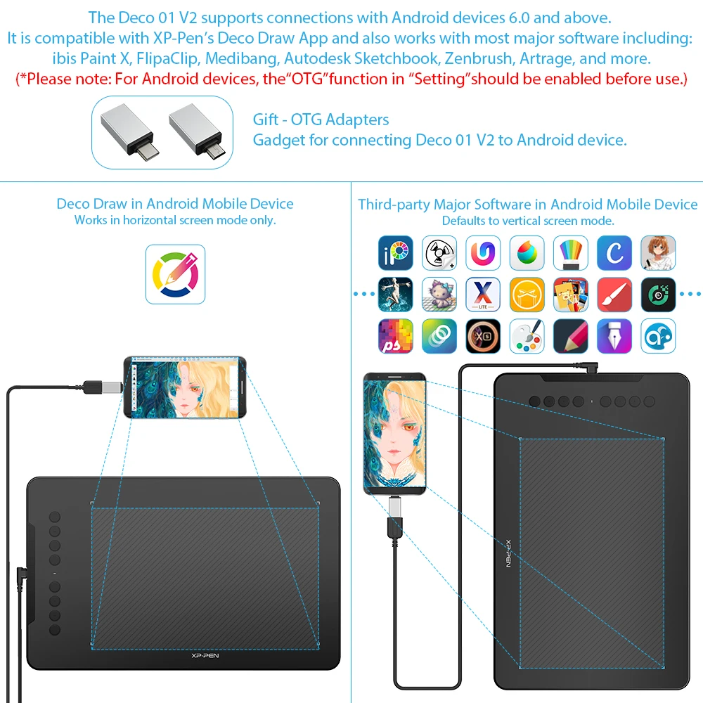  XP-Pen Deco 01 V2 tableta gráfica Digital con inclinación para Android y 8 teclas de acceso directo
