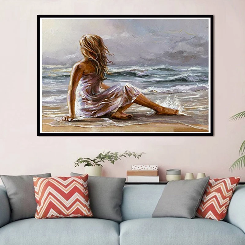 Seaside Girl DIY Canvas Painting by Numbers kids adults Acrylic abstract Oil paint by numbers Picture  For Wall modern Art
