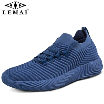 

LEMAI Men's Jogging Walking Breathable Light-Weight Sneakers Running Shoes Solid Color Flying Woven Running Shoes