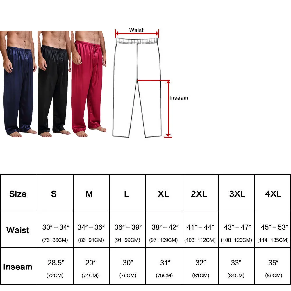 Повседневная мужская шелковая атласная Нижняя часть пижамы брюки для сна, низ длинные свободные Домашняя одежда брюки Ночное белье брюки