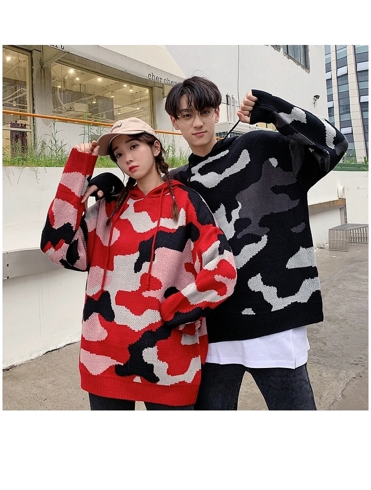 UYUK2019 зимний стиль личность ленивый Harajuku СВОБОДНЫЙ Модный тренд с капюшоном геометрический лоскутный узор влюбленных свитер Одежда