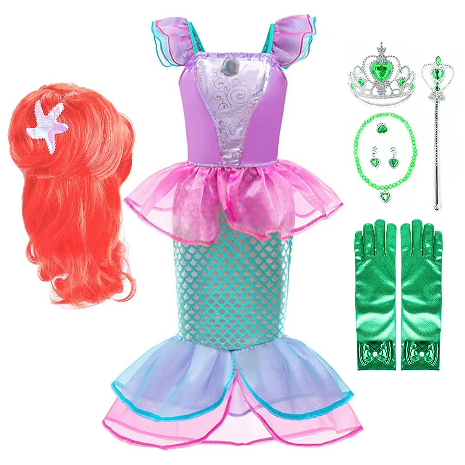 Girls Princess Dress Kids The Summer Ruffles Little Mermaid Halloween Costume Children Ariel Carnival Christmas Party Clothes | Детская