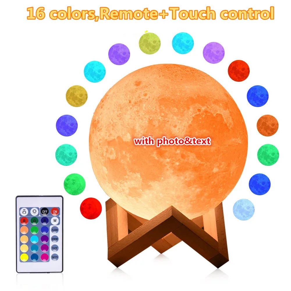 16 colors remote 8-22 см по индивидуальному заказу 2/16 Цвета 3D принт светодиодный луна светильник Touch/24 кнопок пульта дистанционного управления, Управление ночника для маленьких детей украшения дома - Испускаемый цвет: 16 colors remote