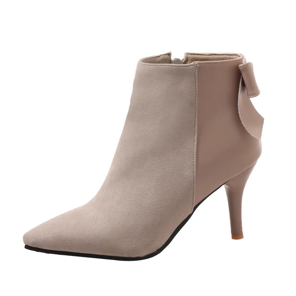 

Women's pointed ankle boots side zipper stiletto high heel fashion stitching wild bow side zipper short boots women 2020