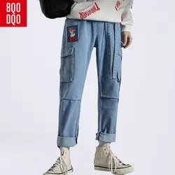 BQODQO модные Mutil карманные джинсы брюки для мужчин с мультяшным принтом повседневные мужские брюки в стиле хип-хоп джоггеры Японская уличная