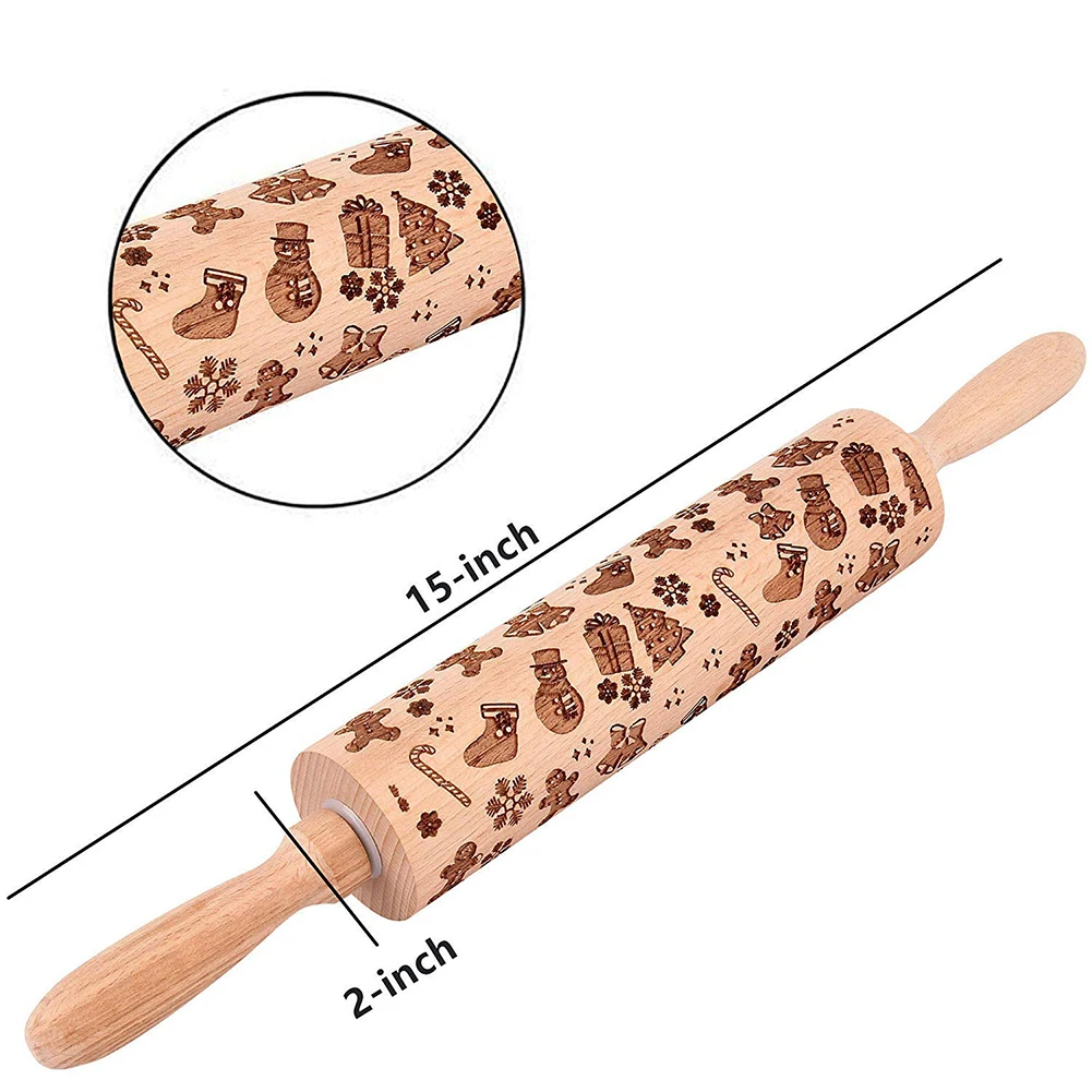 Рождественская тисненая Скалка дерево Пряничный торт печенье, фондан, пирог выпечки Кондитерские инструменты Лось Снежинка ролик для резьбы по дереву 35 см - Цвет: Christmas symbol