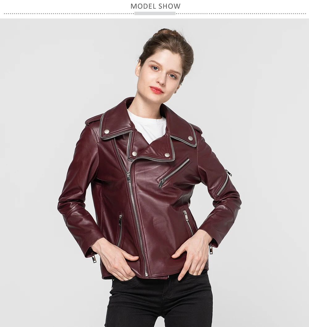 Female Genuine Leather Jackets Sheepskin Motorcycle Jacket Women Fashion Slim Soft Biker Coat S9029