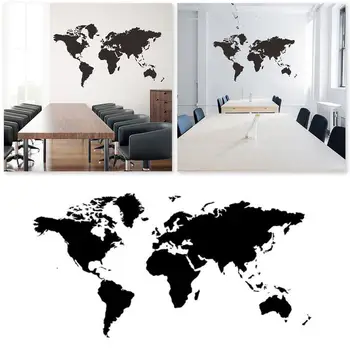 

World Map Wall Sticker Decal 42x75/59x33cm Black Decor Bedroom Decoration Wallstickers Mural Room Stickers Home Living Wall