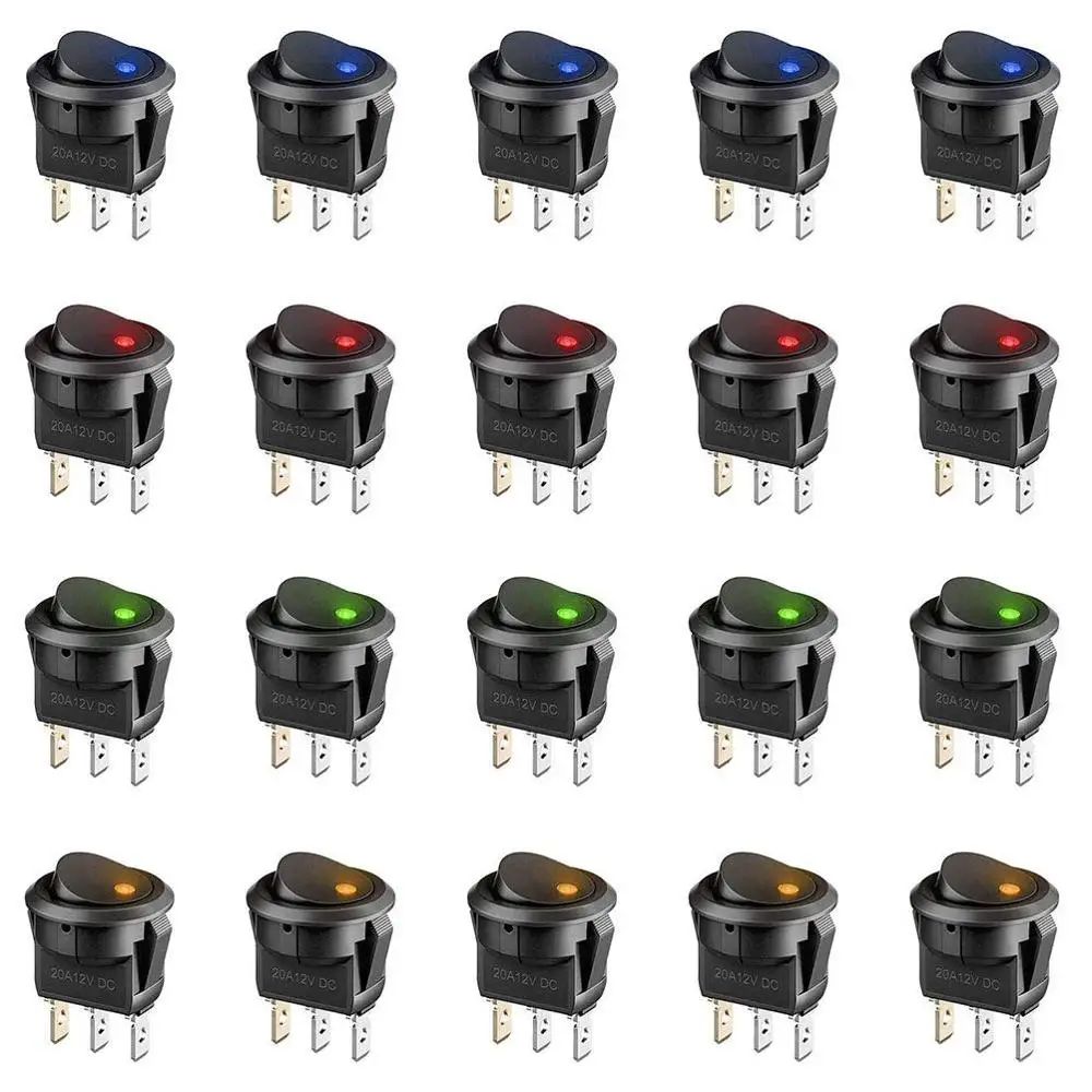 20 шт. 3 Pin 12V 20A Ампер автомобиль грузовик рокер круглый тумблер светодиодный