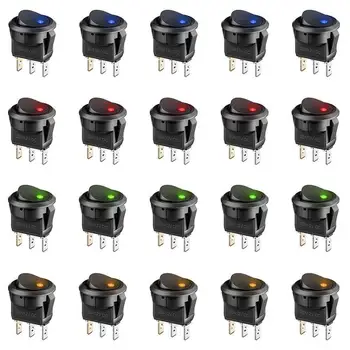 

20Pcs 3 Pin 12V 20A Amps Car Truck Rocker Round Toggle LED Switch On-Off Control Blue Green Yellow Red