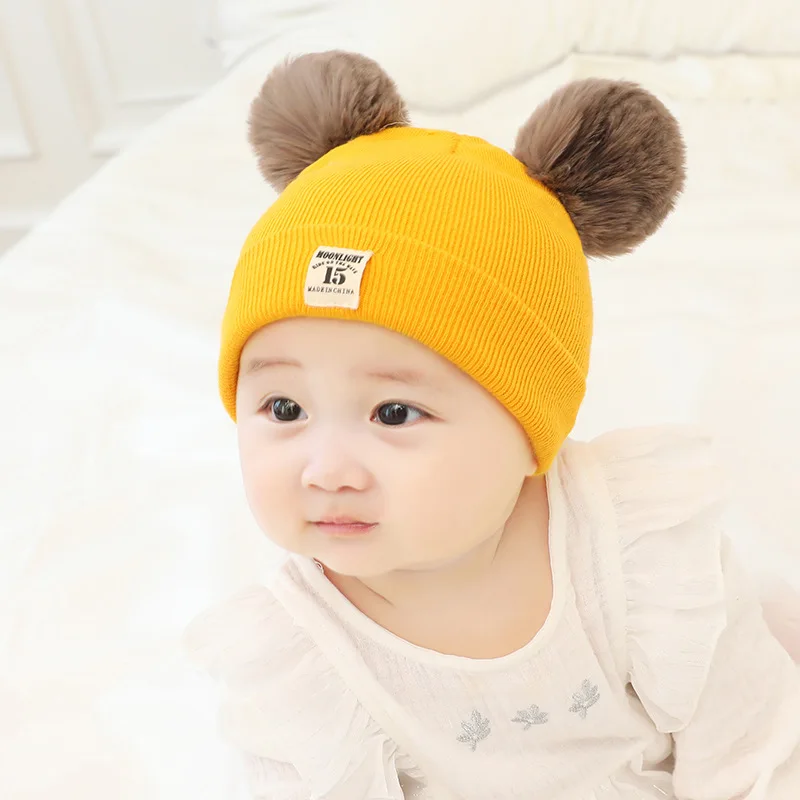 Yellow Hat Комплект из 2 предметов, Детские шапочки, шапка для малышей, детские зимние шапки, плюшевые шапочки для новорожденных мальчиков и девочек, шапка и шарф, комплект, зимняя теплая шапка s - Цвет: Yellow Hat
