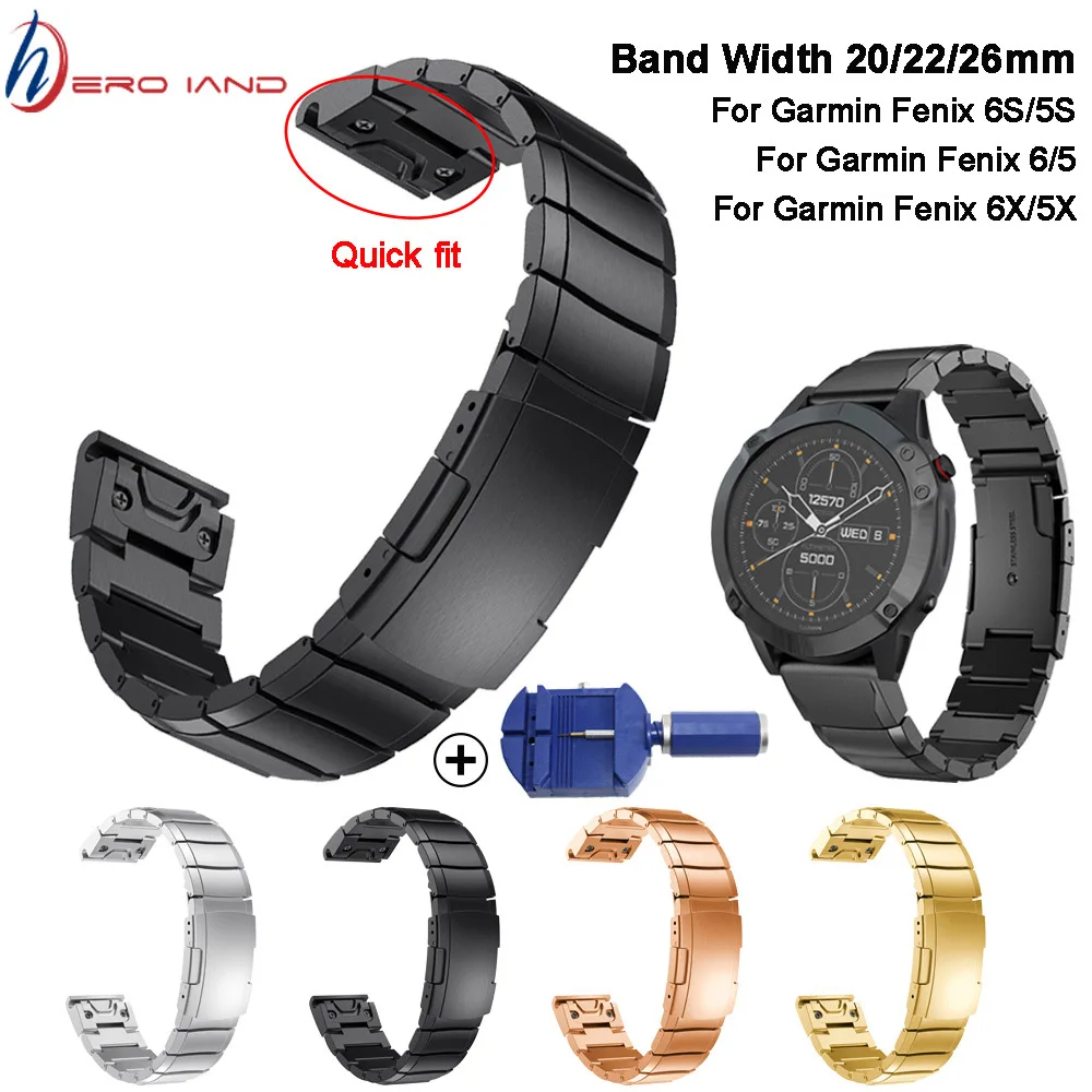 

26 22 20MM Watchband Strap for Garmin Fenix 7X 7 7S 6X 6S 6 Pro 5X 5 5S 3HR Watch Quick Release Stainless steel Wrist Band Strap
