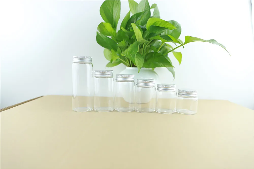 12PCSlot 47mm Diameter Transparent Glass Bottles Silver Screw Cap Cute Jar Vials DIY Craft Container 50ml60ml80ml100ml130ml (1)