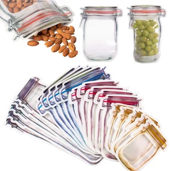 

20pcs/set Reusable Plastic Food Snack Storage Bag Portable Mason Jar Zipper Bags Seal Food Saver Bags Sandwich Ziplock Bag